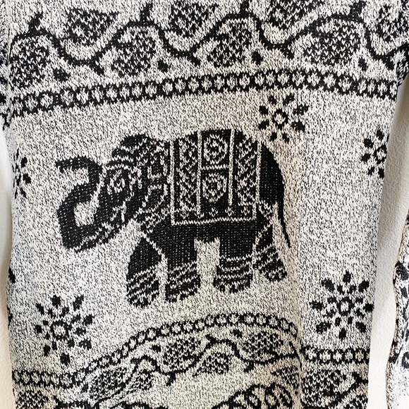 Elephant Print Open Cardigan Sweater Grey Black Cotton Blend NWOT - Picture 4 of 13